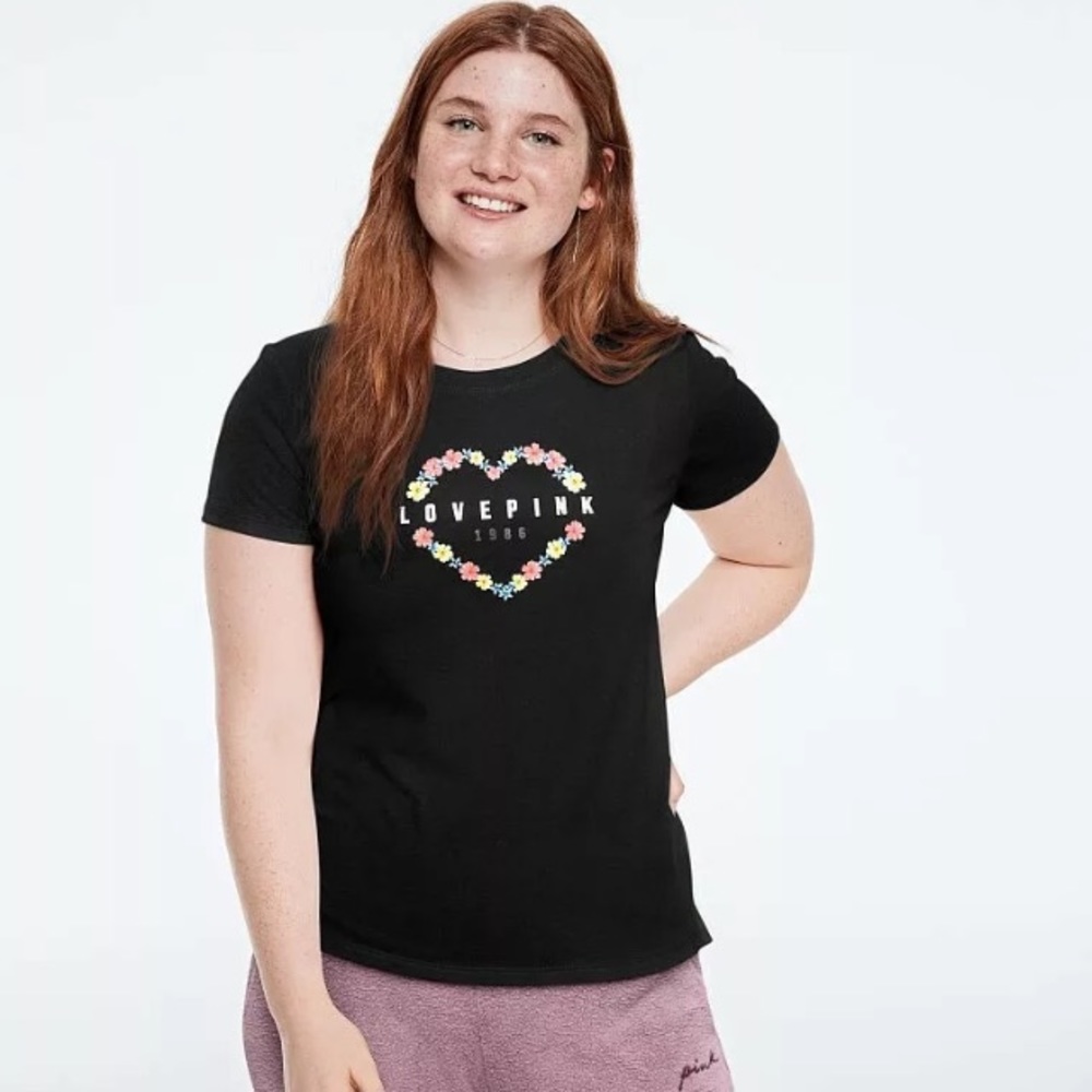 Victorias Secret PINK Shirt NEW med black floral